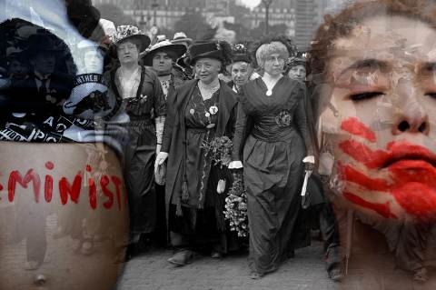 Feminista mozgalmak a múltban és most. Fotó: MN-montázs / AFP